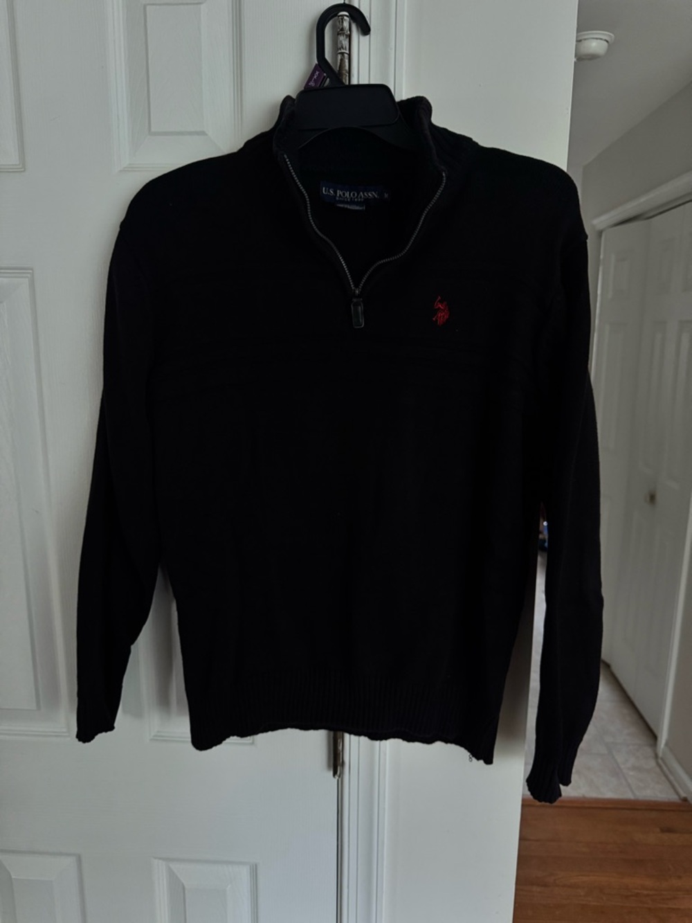 US Polo Assn Men's Medium Black 1/4 Zip Pullover Sweater Cotton Mock Neck Logo - Picture 2 of 10